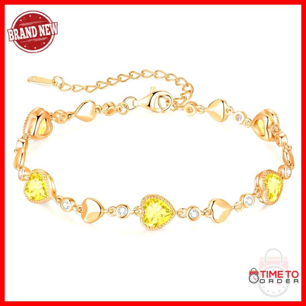 Sterling Silver Birthstone Charm Bracelet, Heart Link Design, Gift For Women